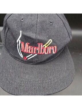 Vintage 90s Marlboro Cigarette Lit Graphic Hat Leather Strap